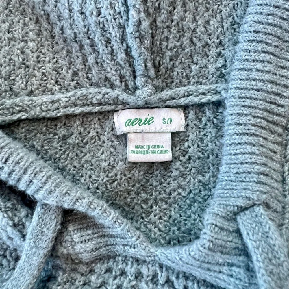 aerie Sage Waffleknit Sweater Green Hooded Sweatshirt Pockets Size Small - Picture 12 of 14